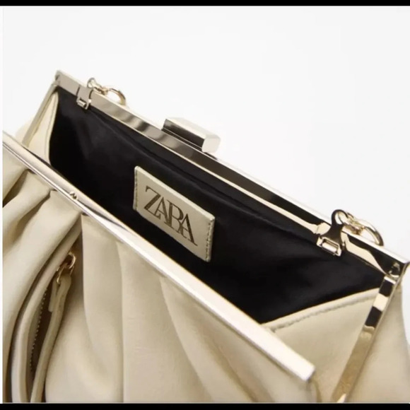 ZARA NEW LEATHER DOUBLE COMPARTMENT PLEATED CROSSBODY BAG OFF WHITE 6740/510 - Picture 5 of 8
